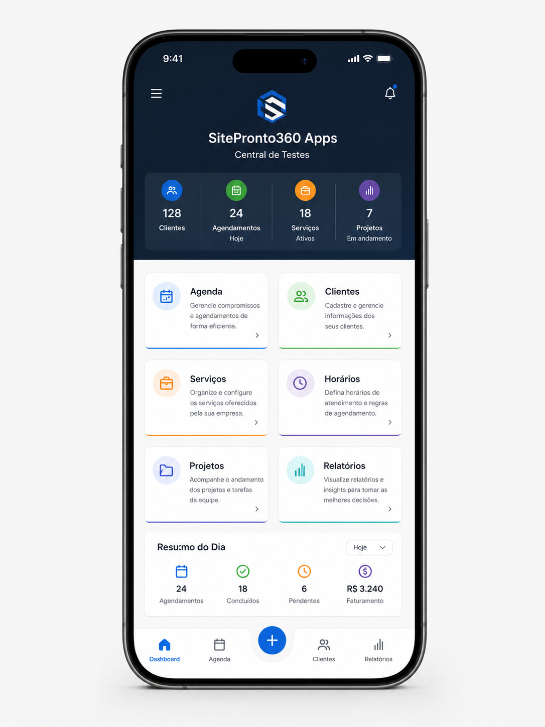 Exemplo de aplicativo SitePronto360 para testes