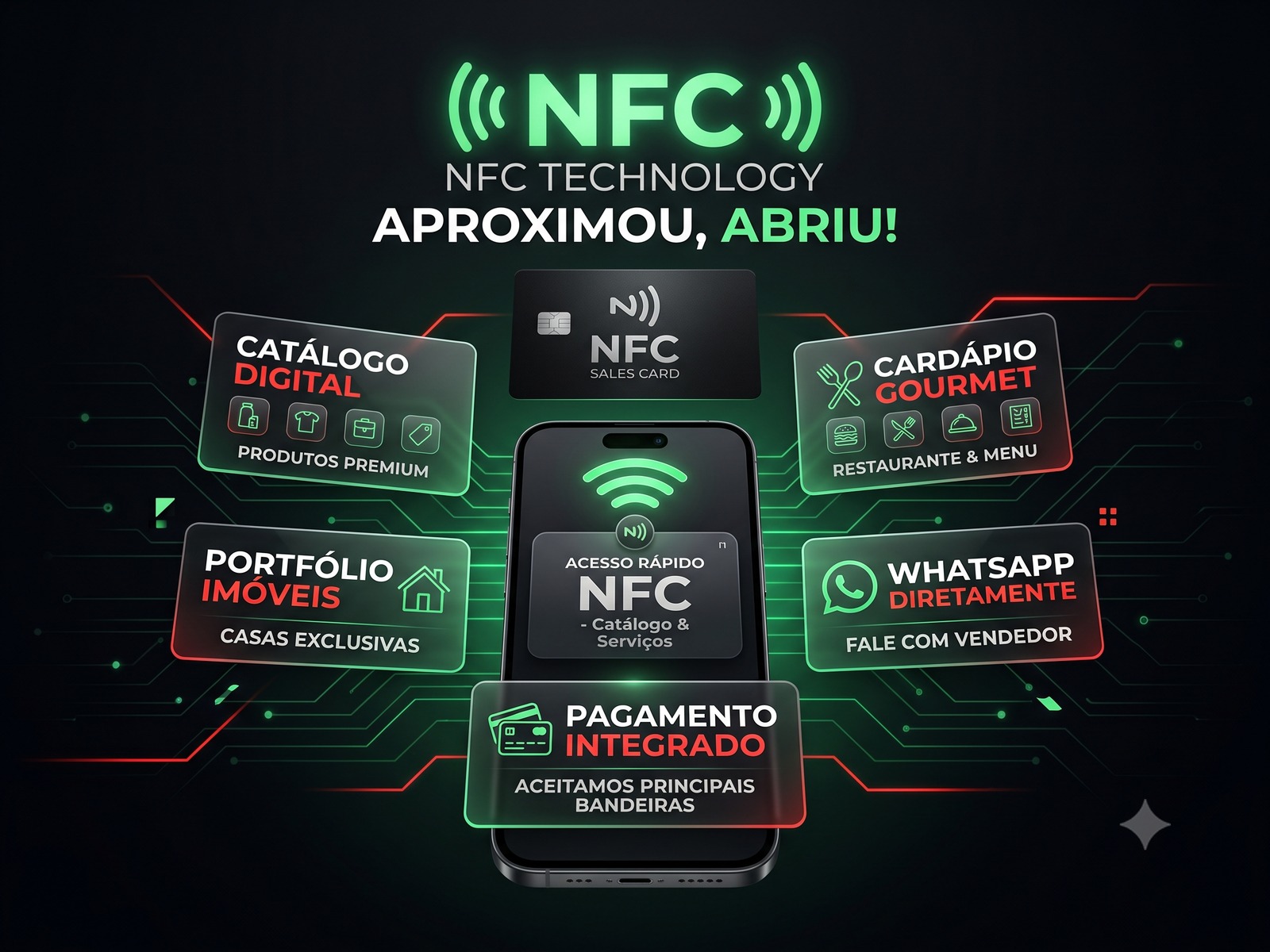 NFC para WhatsApp, catálogo, cardápio, imobiliária e pagamentos